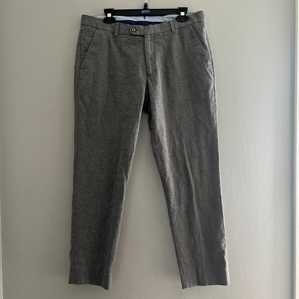 Massimo Dutti Mens Gray Cotton Linen Blend Chinos Pants Size 34x29 Slim Fit